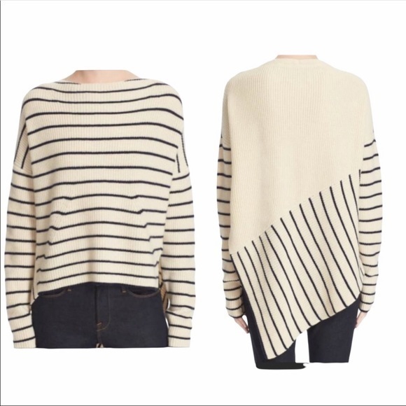 Brochu Walker Reir High Low Striped Fine Cashmere Blend Sweater